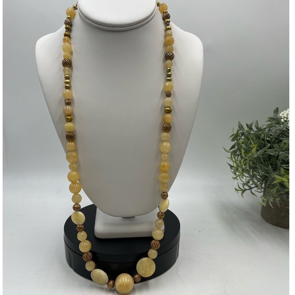 Kendra Scott Vintage Yellow Quartz Stone Graduated Beaded Necklace 925 clasp
